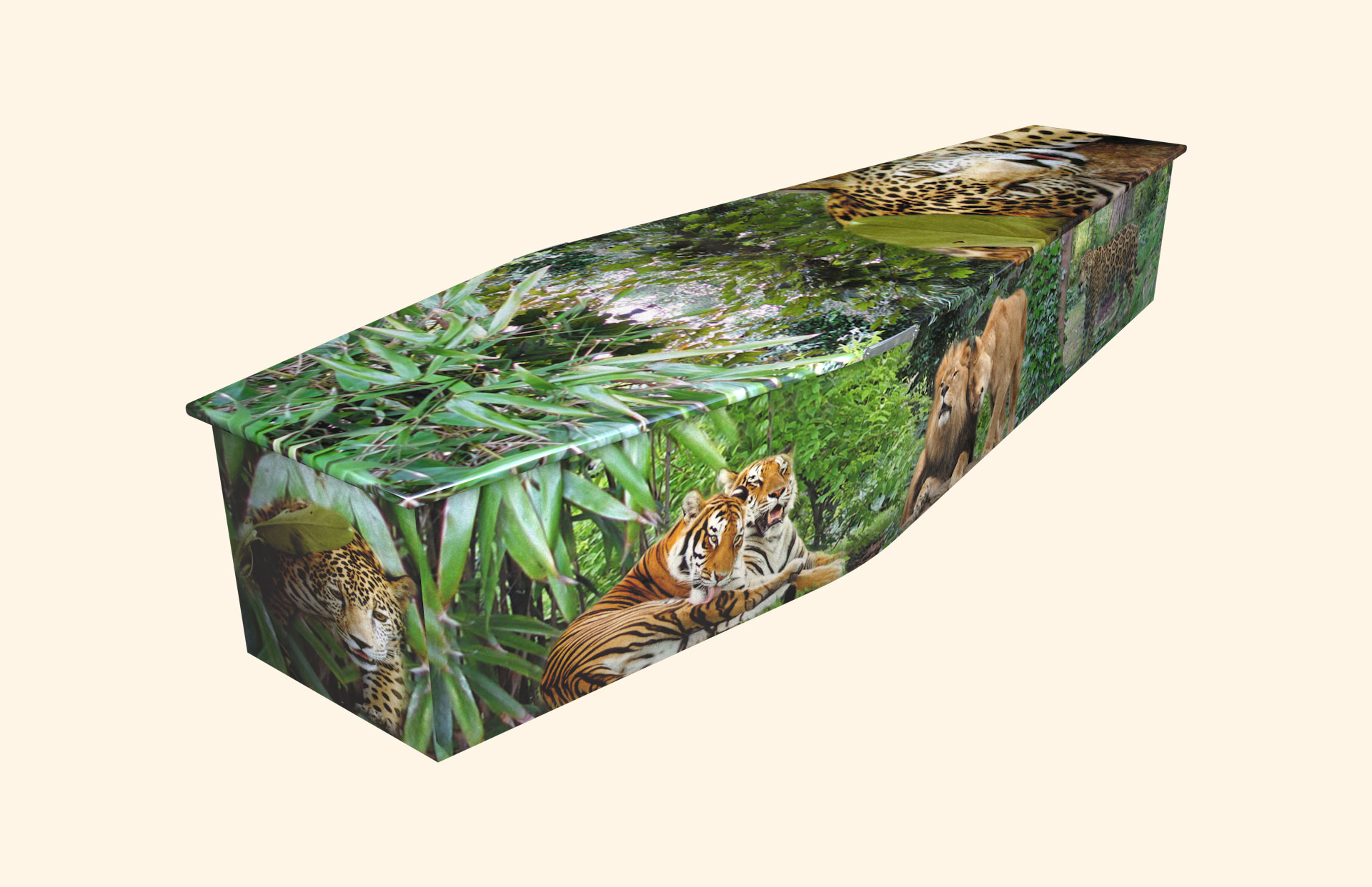 Jungle Cats design on a traditional coffin